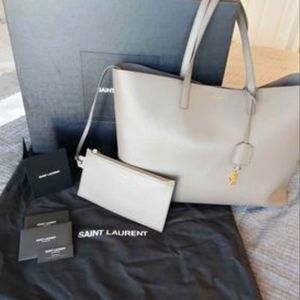 Authentic YSL Shopping Tote Learher in Storm Grey